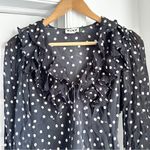 RIXO Lasca Ruffled Silk Polka Dot Blouse in black and white Size 6 Photo 5
