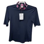 Tommy Bahama  Golf Women's Size S 1/4 Zip Short Sleeve Top Navy Blue/Pink‎ Floral Photo 0