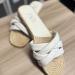 ZARA  Women's White Criss Cross Leather and Jute Slides Sandals Photo 0