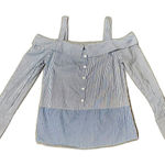 Allison Joy  Blue White Striped Off-Shoulder Fitted Work Blouse size Small Photo 0