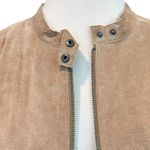 Ecru  Suede Tan Collarless Moto Zip Up Jacket Zippered Pockets & Sleeves Size XL Photo 5