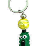 Handmade Screaming Pickle Green Beaded Keychain Silver Tone Purse Backpack Charm Photo 0