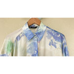 ZARA  Watercolor Satin Long Sleeves Button Up Oversized Blouse Pastel M Luxury Photo 3