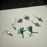 Blue Dangle Pierced Earrings Lot Of 4 Silver Tone Rhinestone & Bead/beaded Mix Photo 6