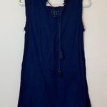 Tommy Bahama  Cotton Ruffle Shift Dress Size Small Petite Navy Blue Two Palms Photo 5