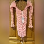 Oh Polly Feel the Frill Bardot Ruched Mesh Bidycon Mini Dress Blush Pink Size 0 Photo 8