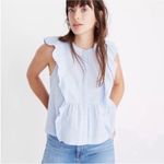 Madewell  swiss dotted ruffle blue & white top size L Photo 1