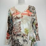 Chico's Chico’s Mixed Abstract Print & Inspirational Quotes 100% Cotton 3/4 Sleeve Top Photo 1