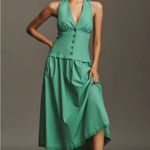 Anthropologie NWT Maeve Halter V-neck Drop Waist Cotton Midi Dress in Clover XS Photo 1