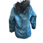 Arctic Expedition Puffer Coat Teal Blue Hooded Faux Fur Trim Size L/G Photo 7