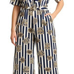Vintage 90's Navy White Stripe Sailor Nautical Print Wide Leg‎ Jumpsuit Size 8 Blue Photo 0