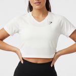 Gymshark  White V Neck Cropped Athletic T Shirt Top Size S Photo 0