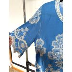Solitaire Embroidered Floral Sky Blue Intricate Flowy Boho Garden Party Spring Blouse M Photo 7