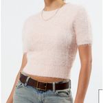MINKPINK NWT Mink Pink Millie Fluffy Knit Tee Women L Blush Pink Short Sleeve Sweater Photo 0