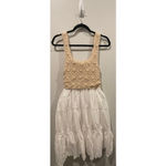 Anthropologie BY Beckett Crochet Beige Sleeveless Eyelet Midi Dress Photo 6