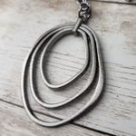Vintage Necklace Dark Silver Tone / Gray Uneven Oval Pendant Photo 1