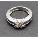 None Sterling Silver Ring Amethyst Stones X Design Size 7 Signed 925 FAS Photo 4