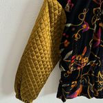 London Fog Vintage Black Gold Velvet Quilted Toggle Button Paisley Bird Jacket Photo 4