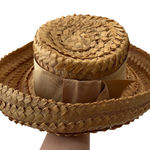 Vintage Amy New York Straw Boater Hat Abraham Straus Ribbon Accent Tan Photo 0