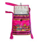 St. Thomas Pink Woven Crossbody Bag Embroidered Fish Design & Fringe Accents Photo 3