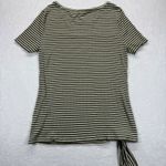 Talbots  Striped Tie-Waist T-Shirt Olive Green White Ribbed‎ Knit Top Size M Photo 5