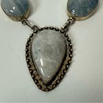 925 Rainbow Moonstone 5 Stone Bohemian Silver Plated Necklace Blue Photo 2