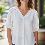 Westbound Nurture by  Women’s White Shirt Sleeve Blouse, V-neck, size S Photo 0