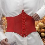 Court Style Wide Girdle‎ Red Fashion Elastic Faux Leather Skinny Elastic Belt Photo 2