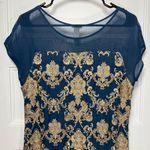 SUNDANCE Anderson Metallic Embroidered Cap Sleeve Shift Dress in Navy/Gold Blue Photo 9