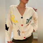 Retro Multicolored Chunky Cable Knit Button Front Cardigan Sweater Yellow Photo 3