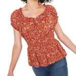 Old Navy  orange floral puff sleeve smocked top size M Photo 0