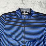 Joseph Ribkoff  Shirt Womens‎ 10 Blue Black Striped Ruched Zip Up Modern Retro Photo 4
