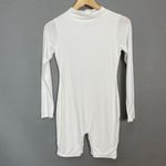 Naked Wardrobe  NW Mock Neck Sculpt Romper White Size Large Long Sleeve‎ Shorts Photo 1