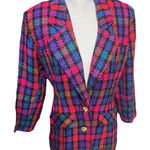Kristine Tewell K Kristopf Wool Blazer Jacket Colorful Check Career VTG 80s 10/M Blue Photo 0