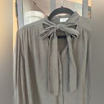 SIMKHAI Silk Mini dress Quince long sleeve bow high neck moss olive ruffle hem Green Size M Photo 6