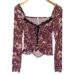 Free People  Women’s Layer It On Me Lace Trim Red Floral Combo Knit Top Photo 2