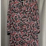 Loft  Dress Womens Size Small Velvet Trim Long Sleeve Keyhole Floral Cherry Berry Photo 0