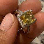 Australian Crystal Square Stone Ring Dipped In White Gold! Yellow Stone! So Pretty!!! Photo 2