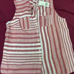 kim rogers  Red and White Striped Sleeveless Button-Down Shirt Photo 0