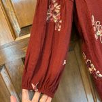 Anthropologie Fig & Flower Top Women Size Medium Maroon Embroidered Tunic Shirt Photo 1