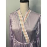 Vintage Lilac Robe Long Lounge Wear Rainbow Trim Belted Womens Sleepwear Purple Size M Photo 3