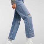 ZARA  Basic Z1975 Denim Straight Pearl Distressed Embellished Jeans 2 Photo 7