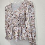 Japna Floral Spring Sunflower Print Pastel Pink Ruched Smocked Blouse Top Size S Photo 1