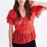 Madewell Tiered-Sleeve Peplum Top in Metallic Prairie Posies Photo 0