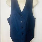 Navy Blue Plaid 5 Button Front Poly Rayon Blend Tailored Suit Vest Photo 0