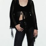 ZARA OPEN KNIT MESH BELL SLEEVE TIE FRONT GRUNGE LS TOP BLACK Small $90 Photo 0