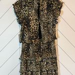 MELLODAY  Womens Small Cheetah Print Animal High Neck Short Sleeve Ruffle Dress Photo 2