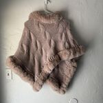 Le Moda Sweater Poncho Womens One Size Pink Cable Knit Faux Fur Trim Cowl Cozy Photo 7