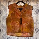 Tahari  Yellow Palm Print Linen Button Front Tank Top Size Large Photo 0