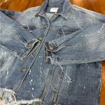 O&O Blue Paint Splatter Cropped Denim Jacket Size Large Casual Denim Jacket Photo 10